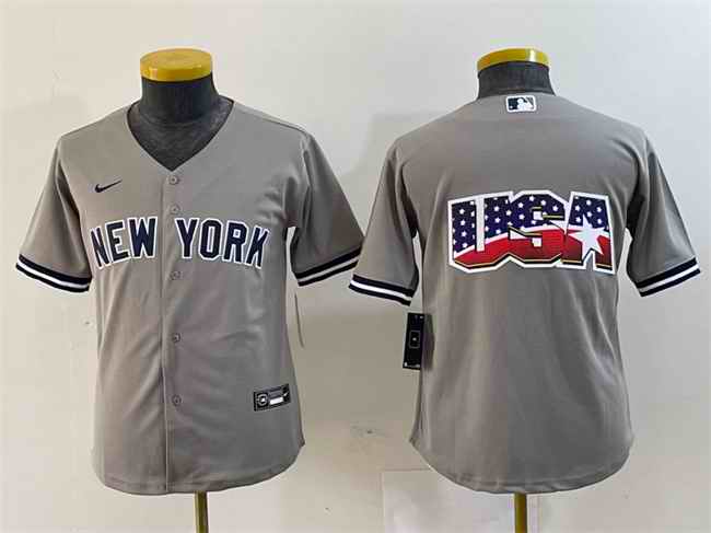 Youth New York Yankees Gray Team Big Logo Cool Base Stitched Baseball Jersey