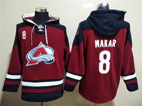 Men's Colorado Avalanche #8 Cale Makar Burgundy All Stitched Sweatshirt Hoodie