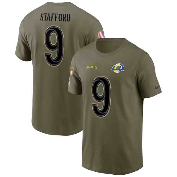 Men's Los Angeles Rams #9 Matthew Stafford 2022 Olive Salute to Service T-Shirt