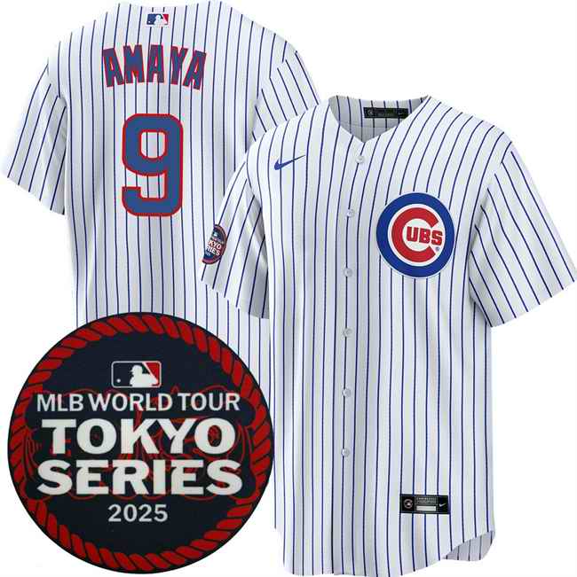 Men's Chicago Cubs #9 Miguel Amaya White 2025 World Tour: Tokyo Series Home Stitched Baseball Jersey