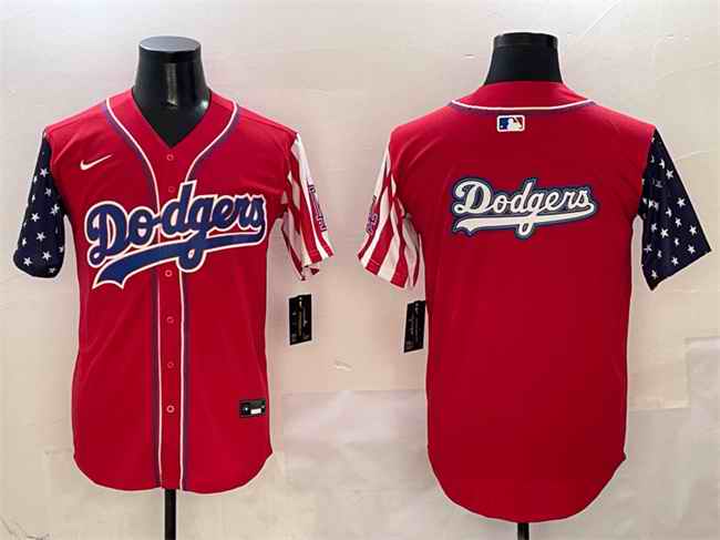 Men's Los Angeles Dodgers Team Big Logo Red American Style Limited Stitched Baseball Jersey 001