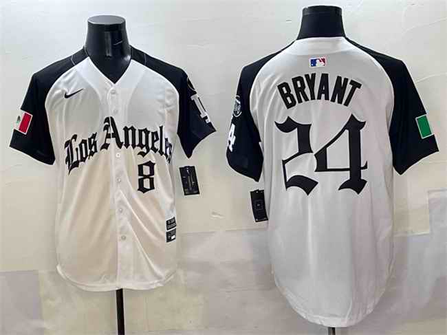 Men's Los Angeles Dodgers Front #8 Back #24 Kobe Bryant White/Black Mexico 2025 LA Gothic Style With Fernando Patch Vapor Premier Limited Stitched Baseball Jersey