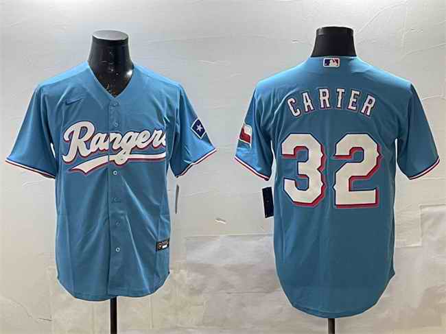 Men's Texas Rangers #32 Evan Carter Light Blue Cool Base Stitched Baseball Jersey
