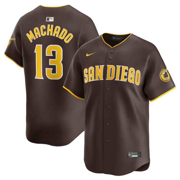 Men's San Diego Padres #13 Manny Machado Brown 2024 Away Limited Stitched Baseball Jersey