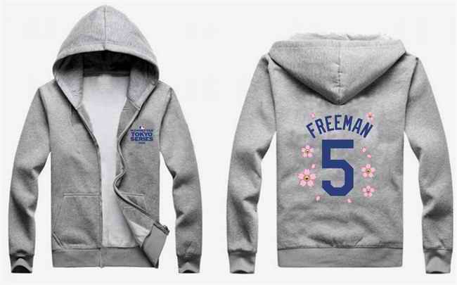 Men's Los Angeles Dodgers #5 Freddie Freeman Gray 2025 Tokyo Series Full-Zip Hoodie