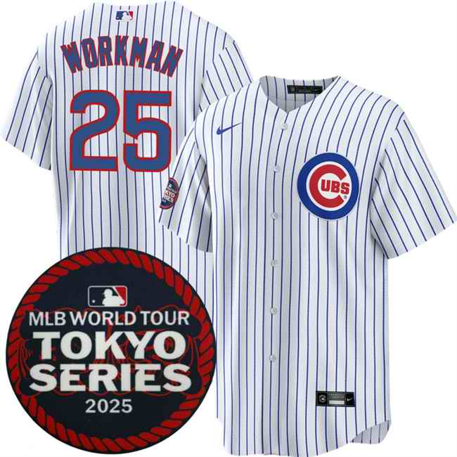 Men's Chicago Cubs #25 Gage Workman White 2025 World Tour: Tokyo Series Home Stitched Baseball Jersey