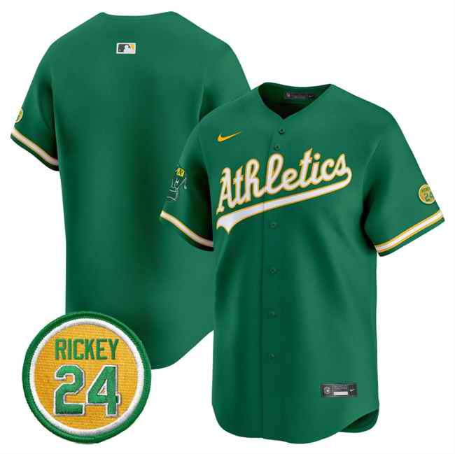 Men's Oakland Athletics Blank Green 2024 Limited With Rickey Henderson Patch Stitched Jersey