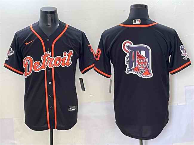 Men's Detroit Tigers Team Big Logo Black With Patch Cool Base Stitched Baseball Jersey
