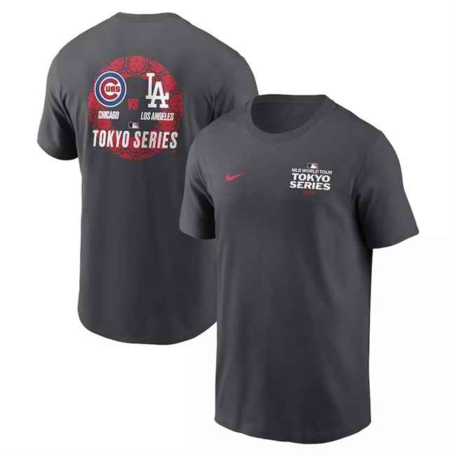 Men's Chicago Cubs vs. Los Angeles Dodgers Matchup Anthracite 2025 Tokyo Series T-Shirt