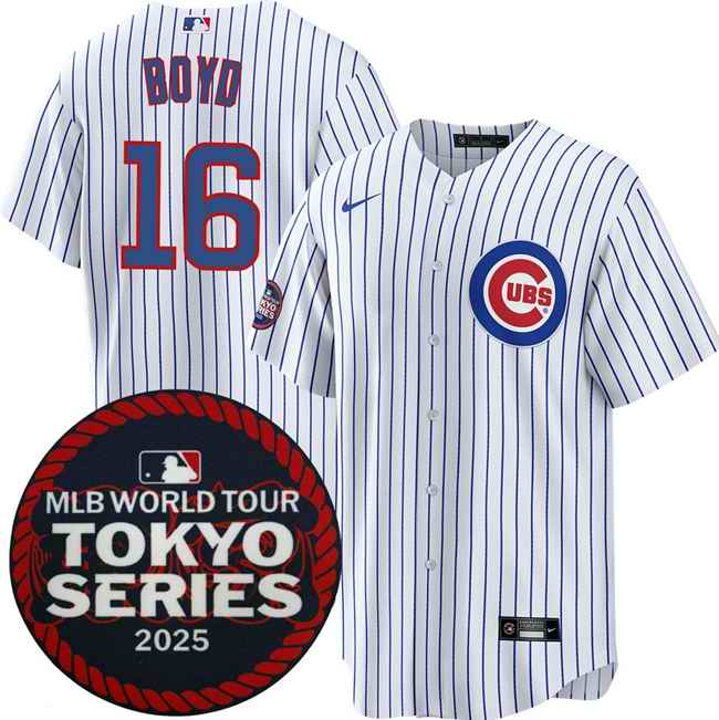 Men's Chicago Cubs #16 Matthew Boyd White 2025 World Tour: Tokyo Series Home Stitched Baseball Jersey