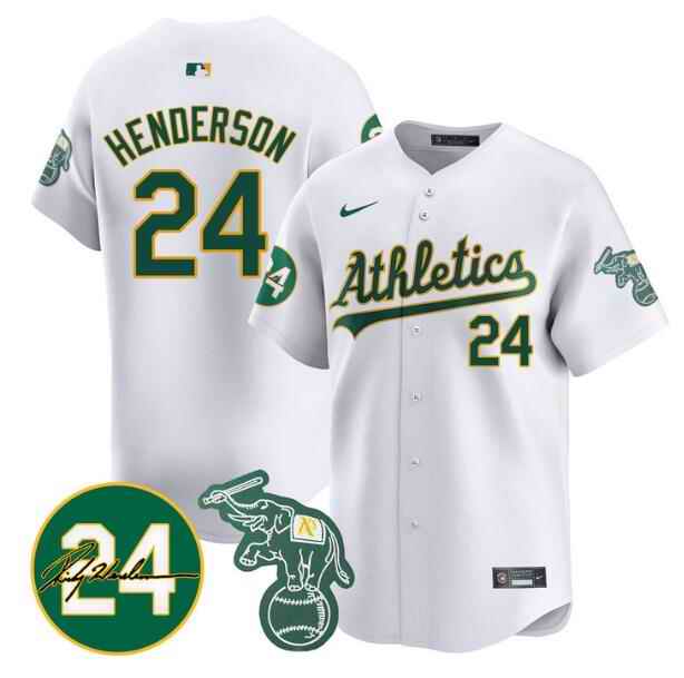 Men's Oakland Athletics #24 Rickey Henderson White 2024 Home Limited With Patch Stitched Jersey