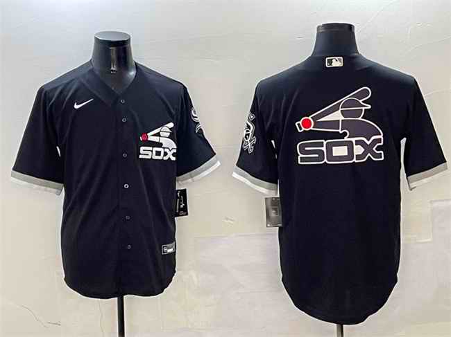 Men's Chicago White Sox Black Team Big Logo Cool Base Stitched Jersey