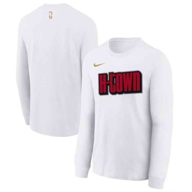 Men's Houston Rockets White 2024/25 City Edition Essential Logo Long Sleeve T-Shirt