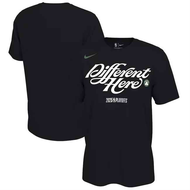 Men's Boston Celtics Black 2025 Playoffs On-Court Mantra T-Shirt