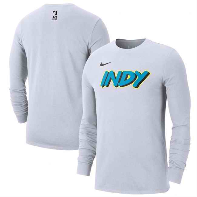 Men's Indiana Pacers White 2024/25 City Edition Essential Logo Long Sleeve T-Shirt