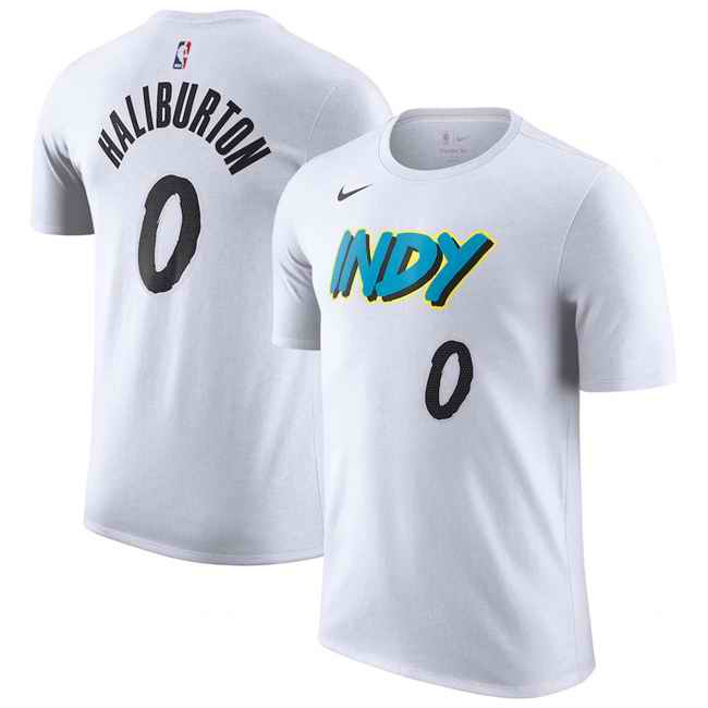 Men's Indiana Pacers #0 Tyrese Haliburton White 2024/25 City Edition Name & Number T-Shirt