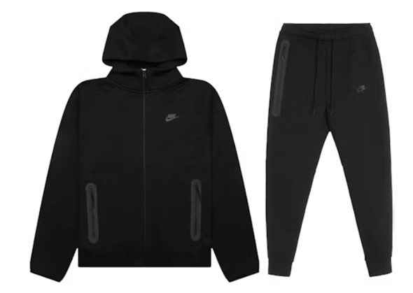 Men's Black Tech Fleece Full-Zip Hoodie & Joggers Set