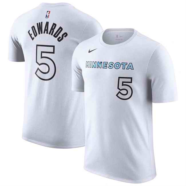 Men's Minnesota Timberwolves #5 Anthony Edwards White 2024/25 City Edition Name & Number T-Shirt