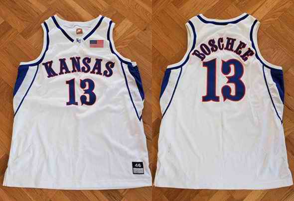 Men's Kansas Jayhawks #13 Jeff Boschee White Stitched Basketball Jersey