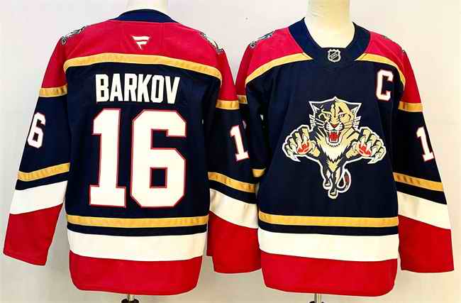 Men's Florida Panthers #16 Aleksander Barkov Black 2024-25 Home With C Patch Stitched Hockey Jersey