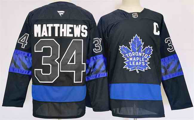 Men's Toronto Maple Leafs #34 Auston Matthews Black 2024-25 With C Patch Stitched Jersey