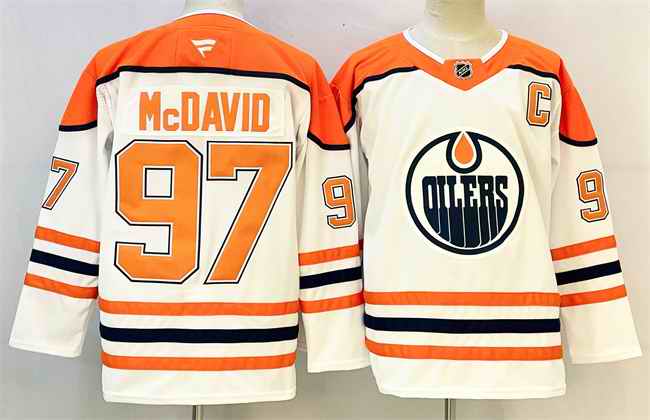 Men's Edmonton Oilers #97 Connor McDavid White/Orange 2024-25 With C Patch Heritage Classic Primegreen Stitched Jersey