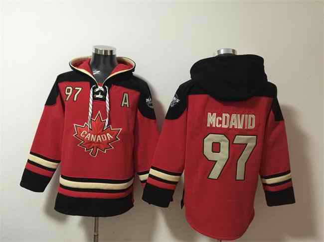 Men's Team Canada #97 Connor McDavid Red/Black Ageless Must-Have Lace-Up Pullover Hoodie