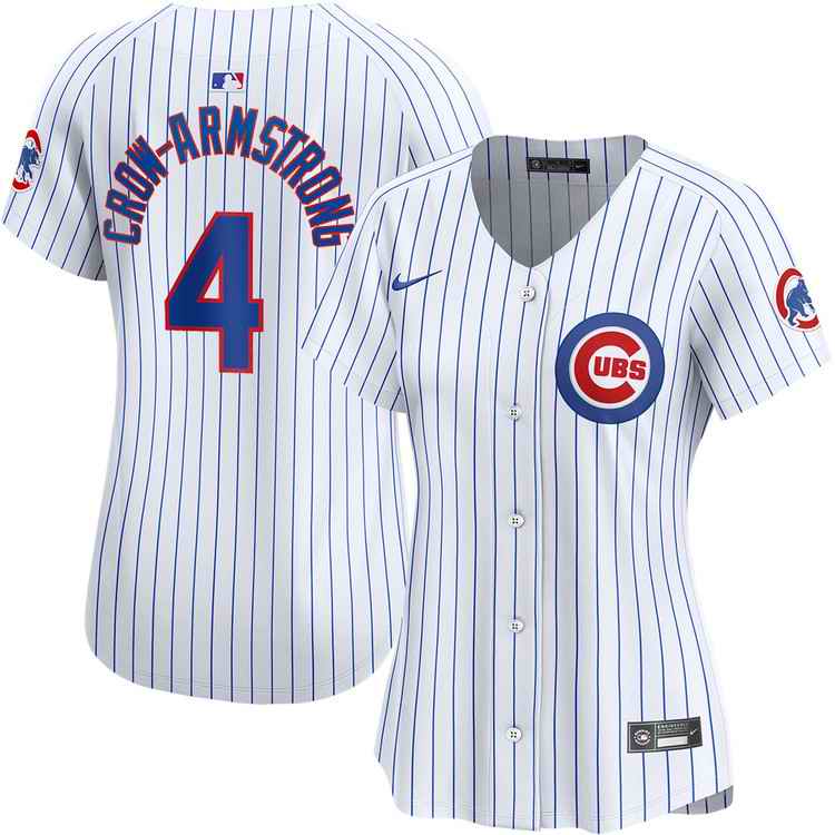 Women's Chicago Cubs #4 Pete Crow-Armstrong White Home Limited Stitched Baseball Jersey(Run Small)
