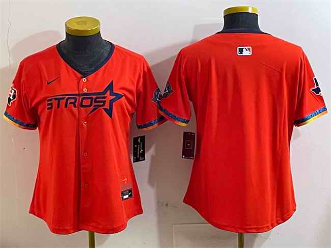 Women's Houston Astros Blank Orange 2025 City Connect With Texas Patch Limited Stitched Baseball Jersey(Run Small)