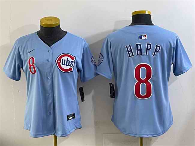 Women's Chicago Cubs #8 Ian Happ Blue 2024/25 2nd Alternatemited Stitched Baseball Jersey(Run Small)