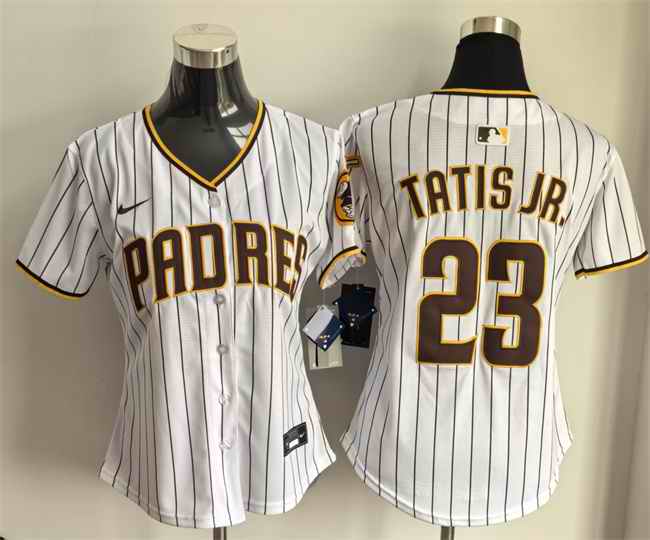 Women's San Diego Padres #23 Fernando Tatis Jr. White Home Limited Stitched Baseball Jersey(Run Small)