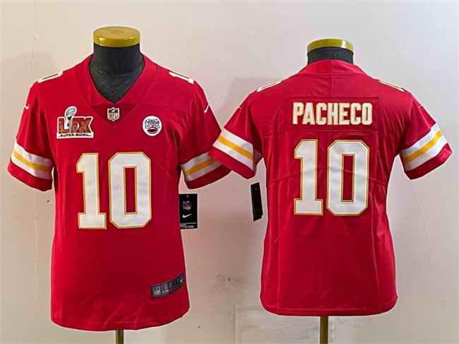 Youth Kansas City Chiefs  #10 Isiah Pacheco Red 2025 Super Bowl LIX Patch Vapor Untouchable Limited Stitched Football Jersey