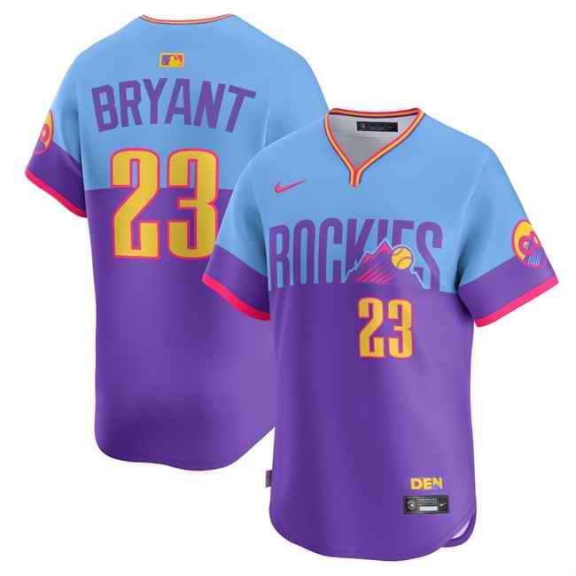 Youth Colorado Rockies #23 Kris Bryant Purple/Light Blue 2025 City Connect Limited Stitched Baseball Jersey