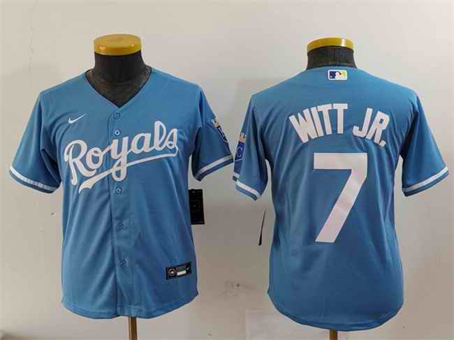 Youth Kansas City Royals #7 Bobby Witt Jr. Light Blue Stitched Baseball Jersey