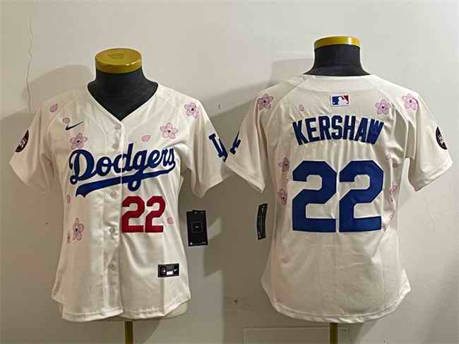Youth Los Angeles Dodgers #22 Clayton Kershaw Cream 2025 Tokyo Series Limited Stitched Baseball Jersey