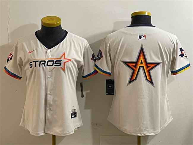 Youth Houston Astros Team Big Logo Cream 2025 City Connect With Texas Patch Limited Stitched Baseball Jersey 001