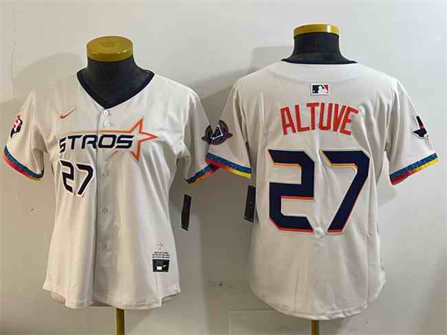 Youth Houston Astros #27 Jose Altuve Cream 2025 City Connect With Texas Patch Limited Stitched Baseball Jersey