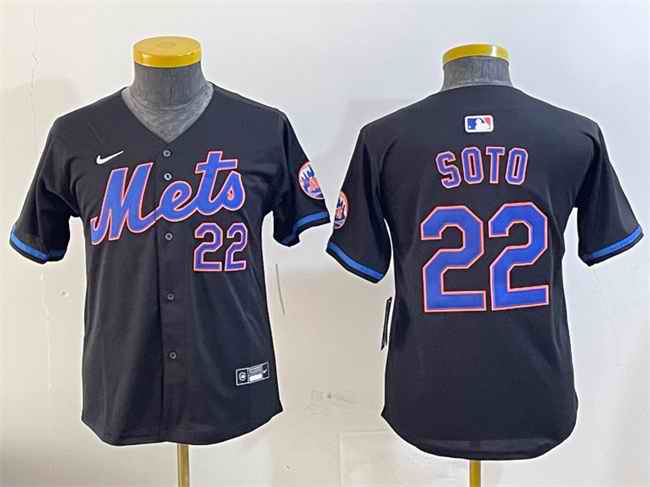 Youth New York Mets #22 Juan Soto Black 2024 Alternate Limited Stitched Baseball Jersey