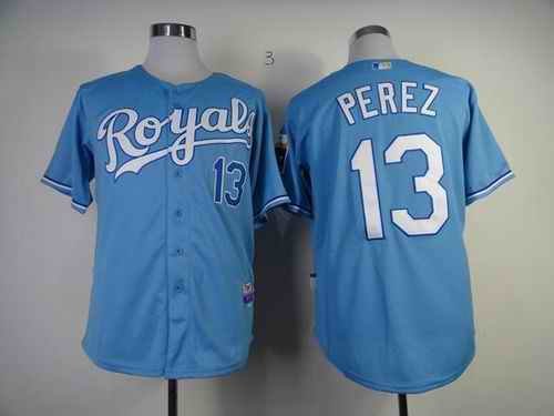 Royals #13 Salvador Perez Light Blue Cool Base Stitched MLB Jersey