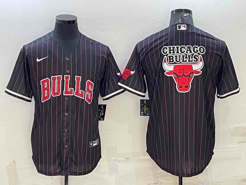 Men's Chicago Bulls Black Team Big Logo Cool Base Stitched Baseball Jersey