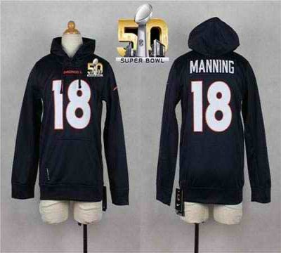 Nike Broncos #18 Peyton Manning Navy Blue Super Bowl 50 Youth Pullover NFL Hoodie