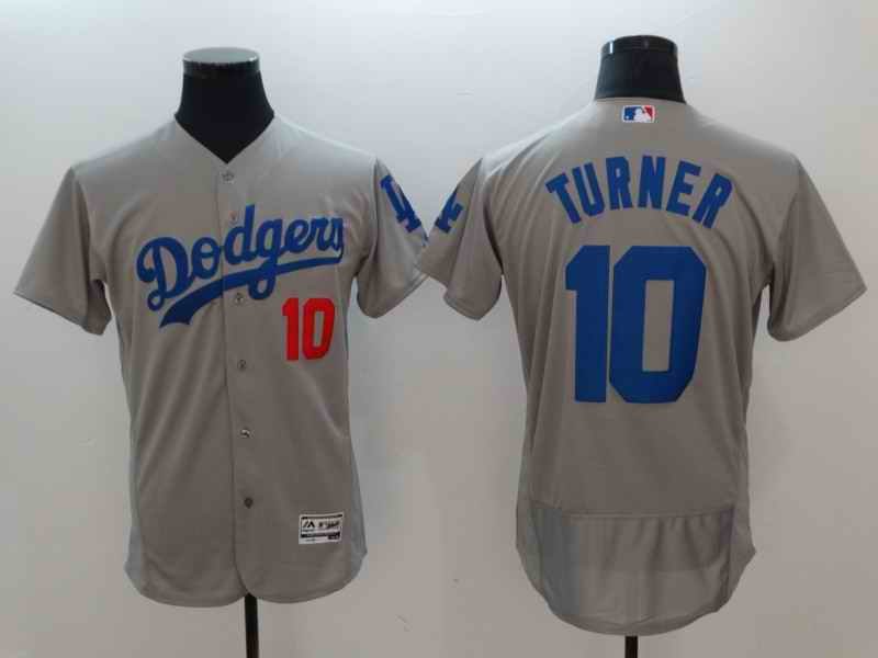 Men's Los Angeles Dodgers #10 Justin Turner Gray Flexbase Stitched MLB Jersey