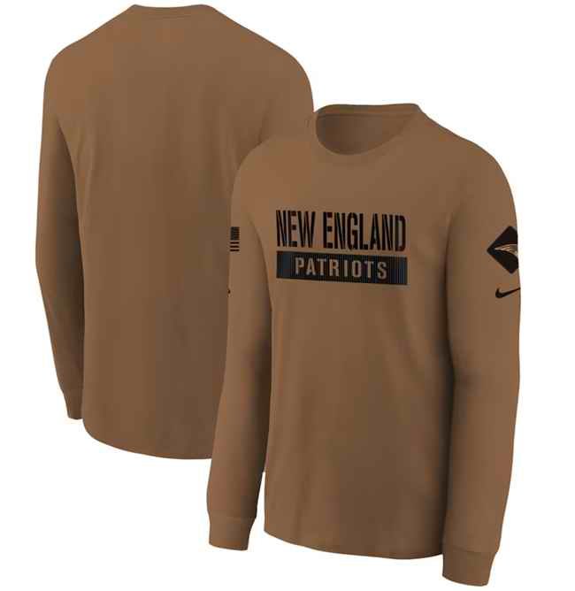 Youth New England Patriots 2023 Brown Salute To Service Long Sleeve T-Shirt