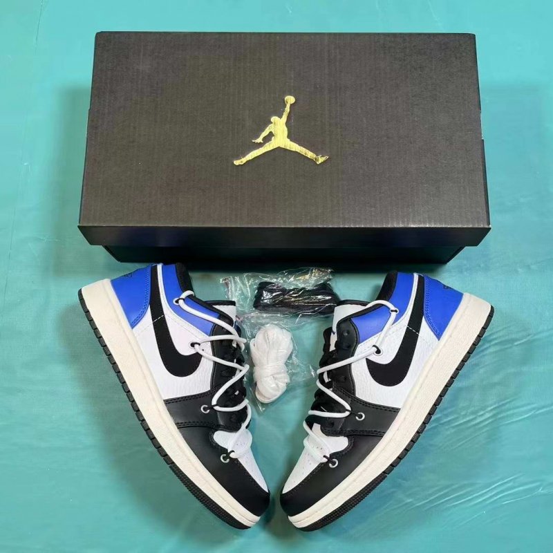 Women's Running Weapon Air Jordan 1 Low Blue/White/Black Shoes  0161