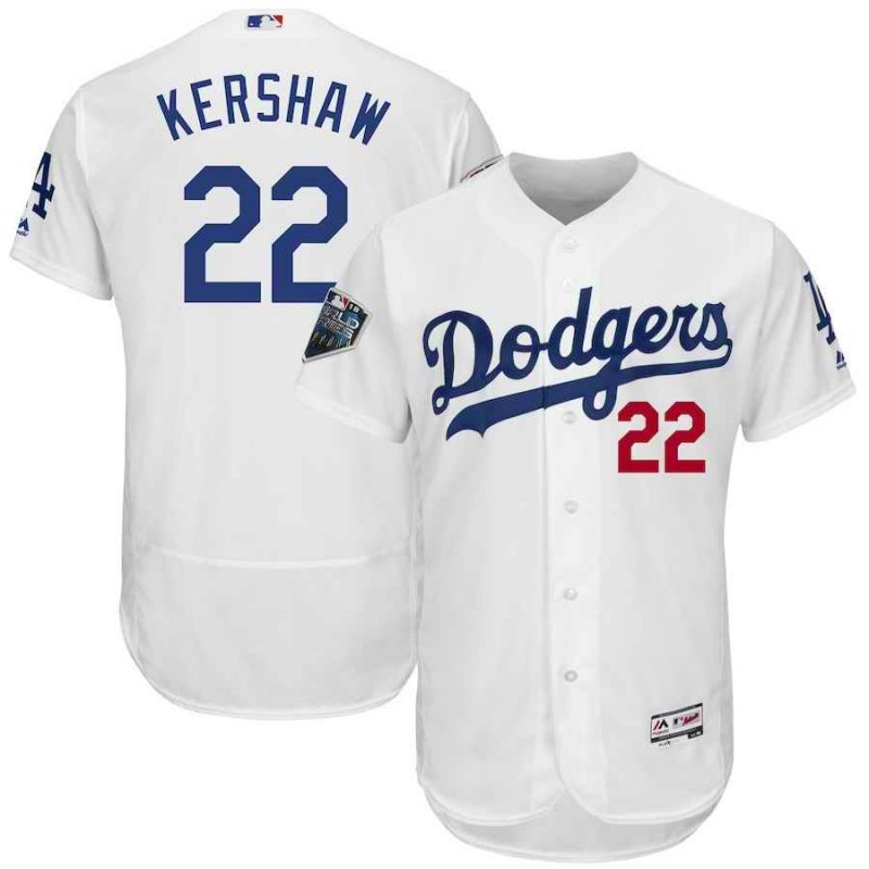 Men's Los Angeles Dodgers #22 Clayton Kershaw Majestic White 2018 World Series Flex Base  Stitched MLB Jersey