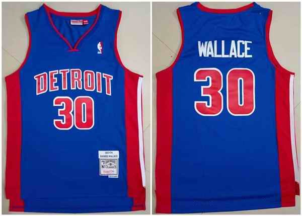 Men's Detroit Pistons #30 Rasheed Wallace 2003-04 Blue Throwback Stitched Jersey