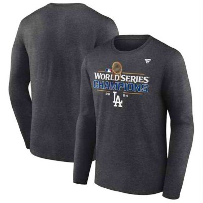 Men's Los Angeles Dodgers Heather Charcoal Big & Tall 2024 World Series Champions Locker Room Long Sleeve T-Shirt