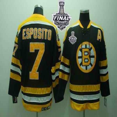 Bruins Stanley Cup Finals Patch #7 Phil Esposito Stitched Black CCM Throwback NHL Jersey