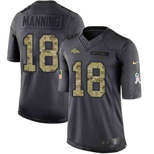 Nike Broncos #18 Peyton Manning Black Youth Stitched NFL Limited 2016 Salute to Service Jersey