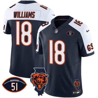 Men's Chicago Bears #18 Caleb Williams Navy/White F.U.S.E. With Illinois and No. 51 Patch Stitched Football Jersey